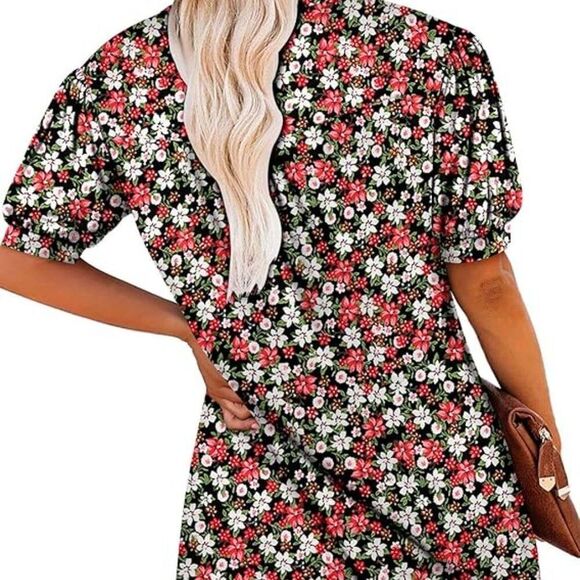 BETTE BOUTIK Women's V-Neck Ruffle Short Sleeve Tunic Top – Red/White, Size Med - Picture 2 of 3